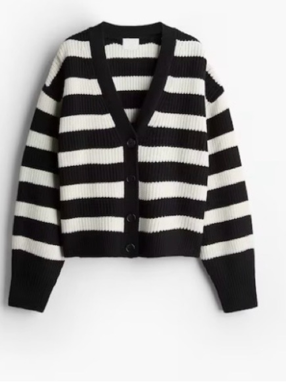 H&M Black and White Striped V-Neck Button-Up Cardigan